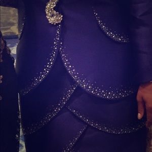 Two piece periwinkle evening attire.